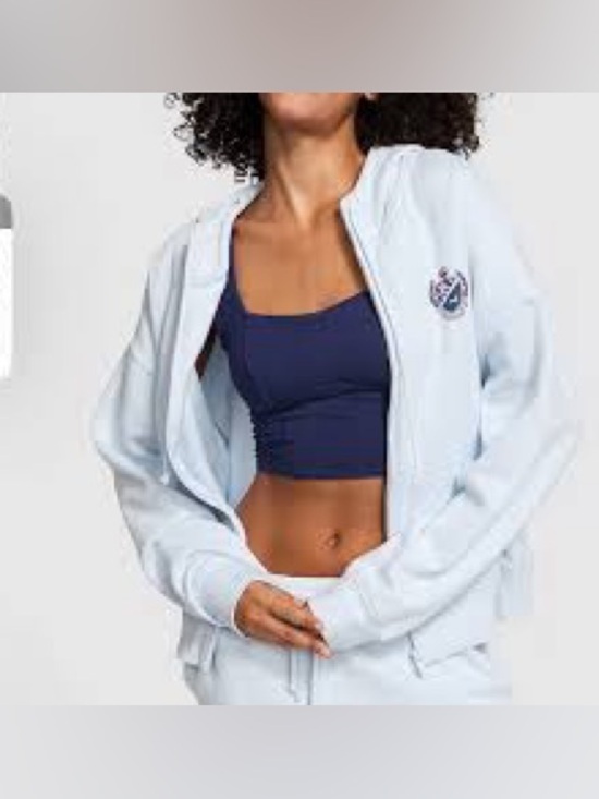 PINK Victoria's Secret Tops - PINK Victoria's Secret Sky Blue Zip Up Hoodie size XXL